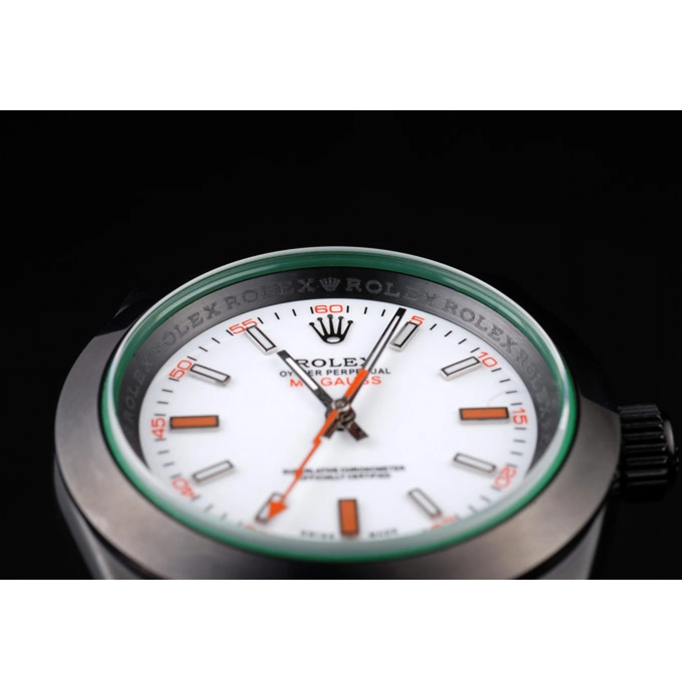 Aaa replica watch Saphire Rolex White Green Tinted Milgauss Pro-Hunter Dial 0801